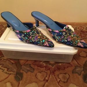 Drama Blue multi Sequined Kitten Heel Mule